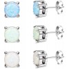 3 Pair Stud Earrings Set For Womens Teens Opal Birthstone Earrings For Sensitive Ears Round Gemstone Ear Stud Gift 4mm 6mm 8mm